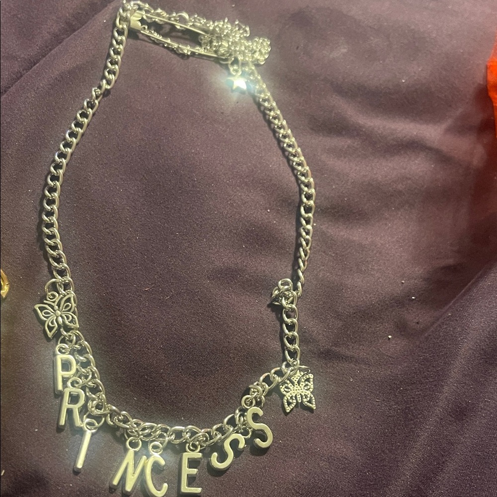 Silver Princess Necklace with Butterfly Charms